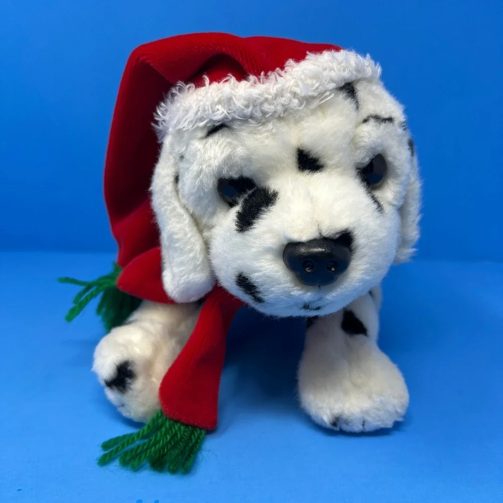 Ty‎ Beanie Buddies Dalmatian 12 Inch White Black Christmas Santa Hat Scarf Dog
